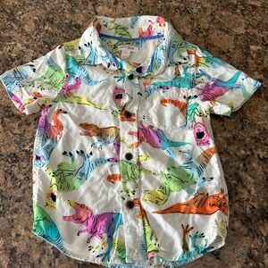 Cat & Jack neon dinosaur print button down shirt